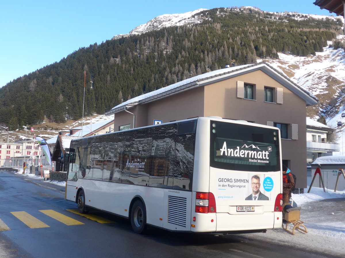 (214'152) - Mattli, Wassen - UR 9221 - MAN/Gppel (ex Lengacher, Wichtrach Nr. 6) am 9. Februar 2020 in Andermatt, Tourist Info