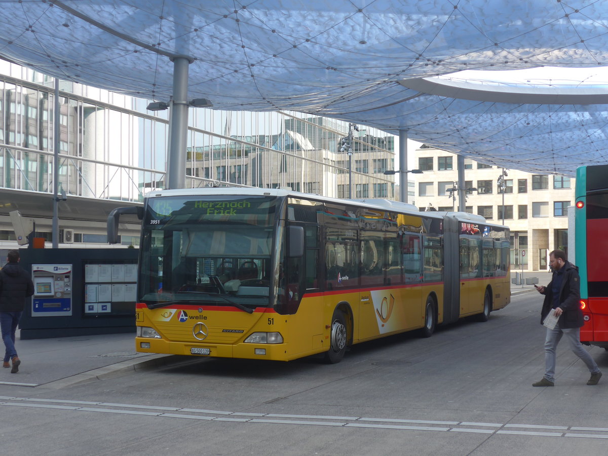 (214'576) - PostAuto Nordschweiz - Nr. 51/AG 500'139 - Mercedes (ex Steffen, Remetschwil Nr. 51) am 20. Februar 2020 beim Bahnhof Aarau