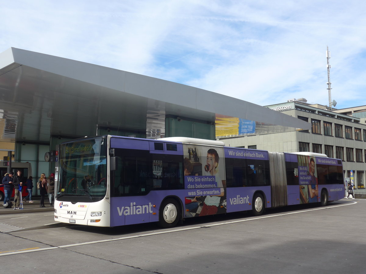 (214'648) - RVBW Wettingen - Nr. 168/AG 19'190 - MAN am 20. Februar 2020 beim Bahnhof Baden