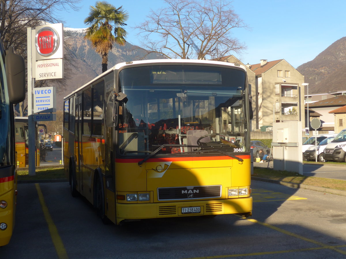 (214'747) - AutoPostale Ticino - TI 238'400 - MAN/Lauber (ex TI 215'334; ex P 23'021) am 21. Februar 2020 in Bellinzona, Garage