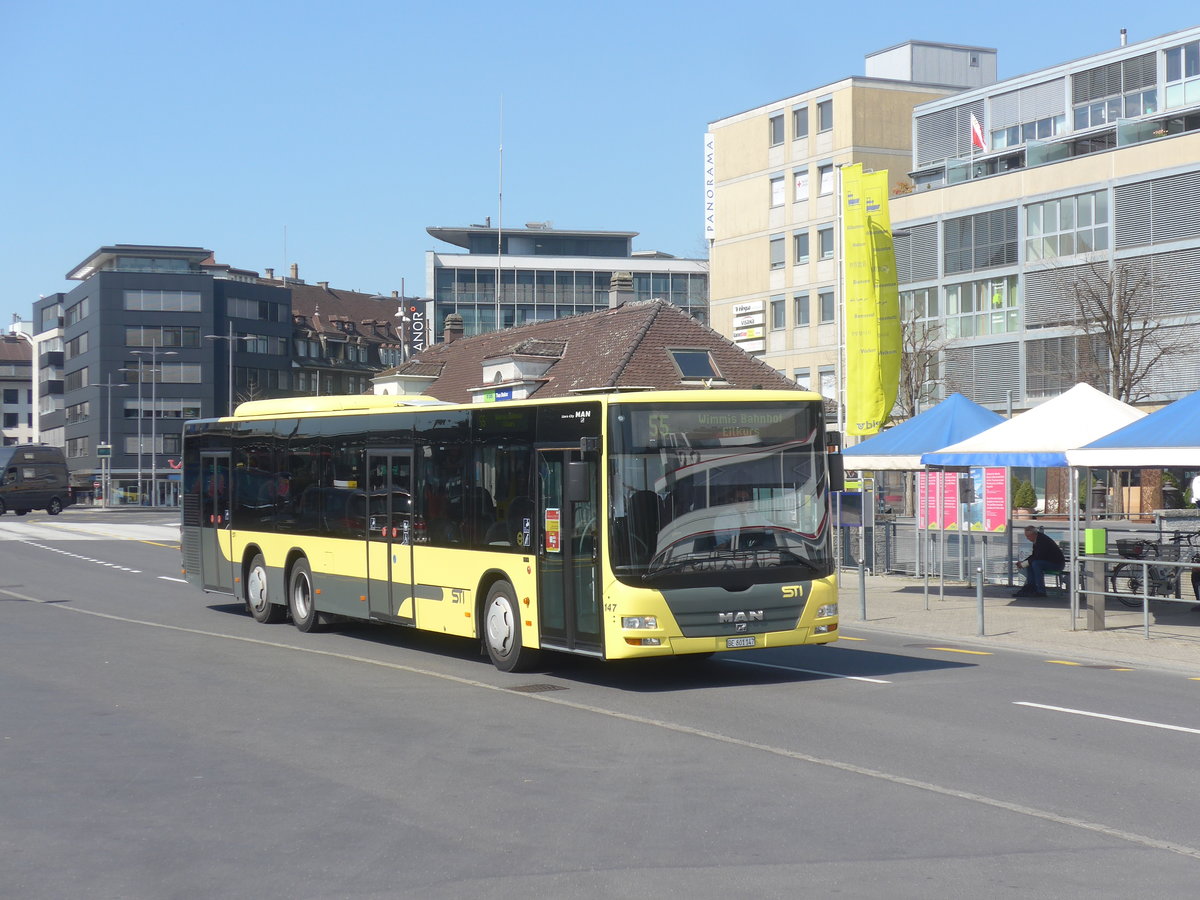 (215'960) - STI Thun - Nr. 147/BE 801'147 - MAN am 8. April 2020 beim Bahnhof Thun