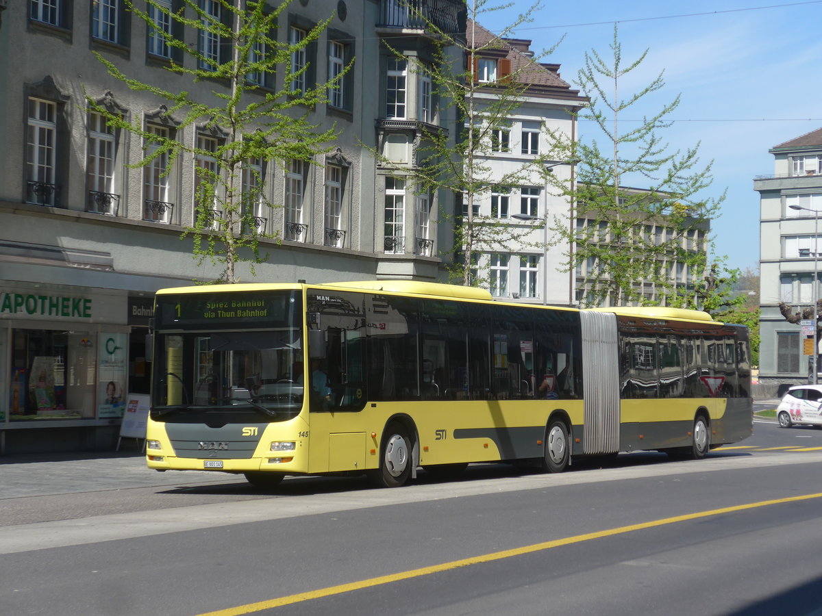 (216'164) - STI Thun - Nr. 145/BE 801'145 - MAN am 17. April 2020 in Thun, Bahnhofstrasse