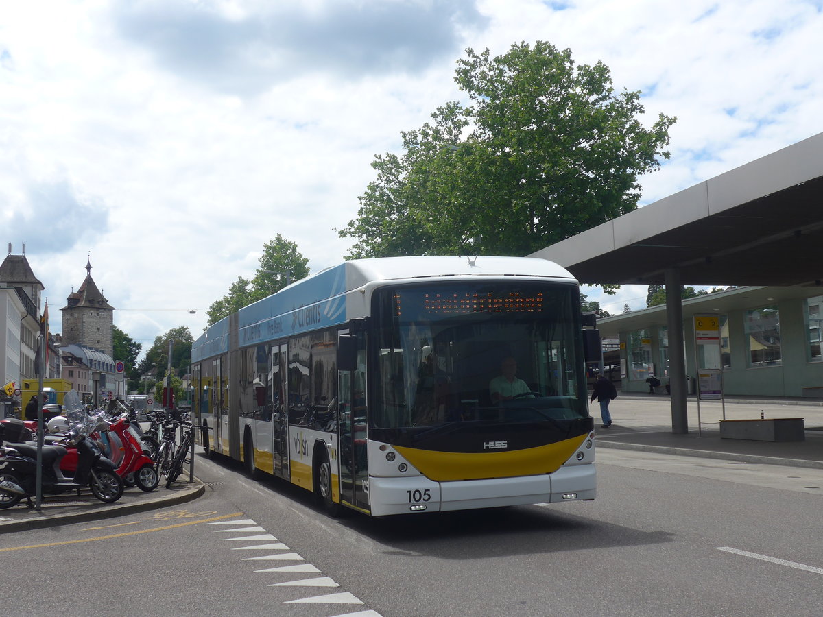 (217'759) - VBSH Schaffhausen - Nr. 105 - Hess/Hess Gelenktrolleybus am 8. Juni 2020 beim Bahnhof Schaffhausen