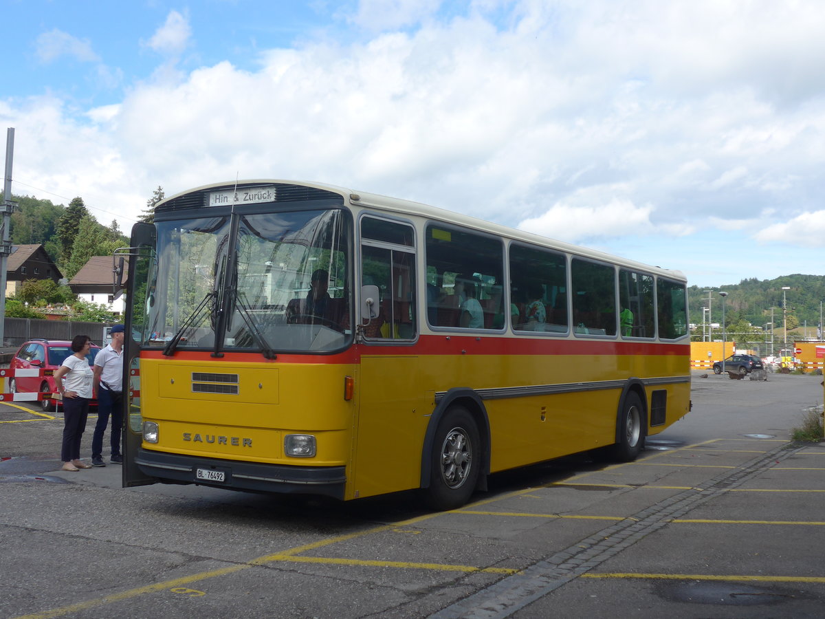 (218'196) - Ziegler, Pratteln - BL 76'492 - Saurer/Tscher (ex P 24'265) am 28. Juni 2020 beim Bahnhof Liestal