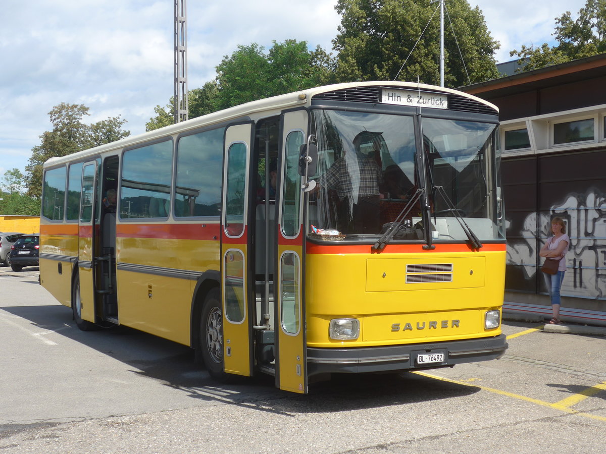 (218'198) - Ziegler, Pratteln - BL 76'492 - Saurer/Tscher (ex P 24'265) am 28. Juni 2020 beim Bahnhof Liestal