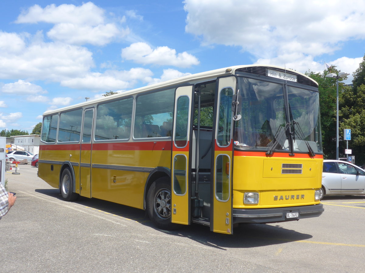 (218'361) - Ziegler, Pratteln - BL 76'492 - Saurer/Tscher (ex P 24'265) am 4. Juli 2020 beim Bahnhof Liestal