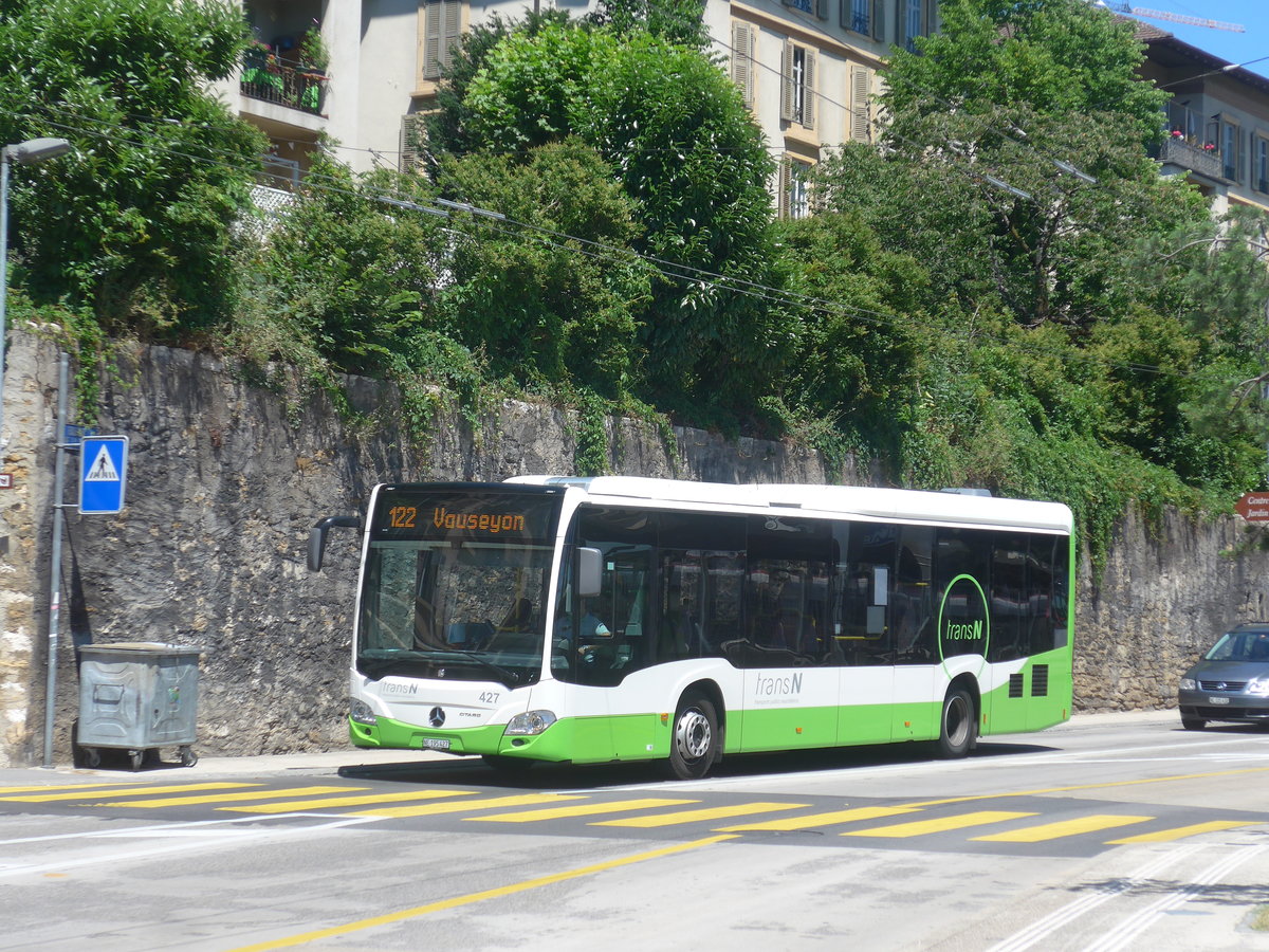 (218'545) - transN, La Chaux-de-Fonds - Nr. 427/NE 195'427 - Mercedes am 6. Juli 2020 beim Bahnhof Neuchtel