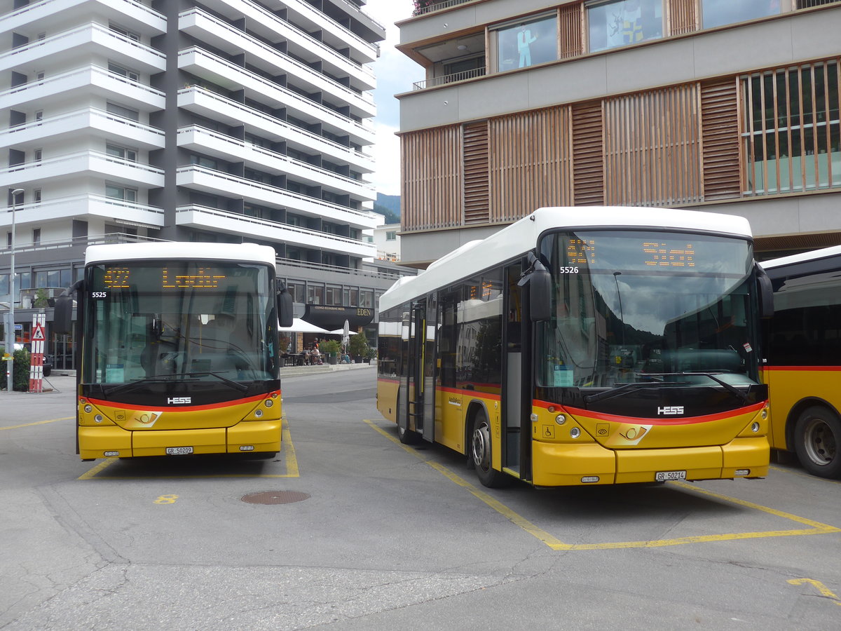 (219'835) - Fontana, Ilanz - Nr. 9/GR 50'209 + Nr. 8/GR 50'214 - Scania/Hess am 16. August 2020 beim Bahnhof Ilanz