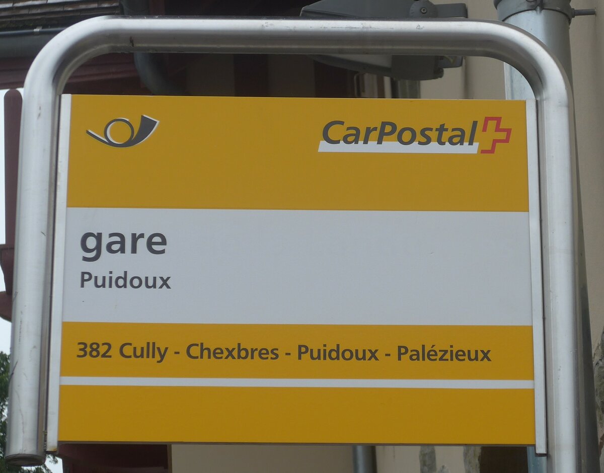 (220'262) - PostAuto-Haltestellenschild - Puidoux, gare - am 30. August 2020