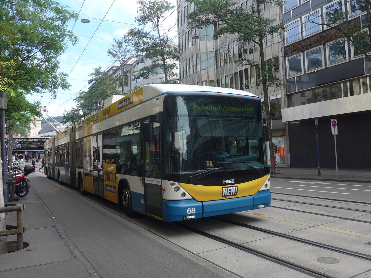 (220'961) - VBZ Zrich - Nr. 68 - Hess/Hess Doppelgelenktrolleybus am 22. September 2020 in Zrich, Lwenstrasse