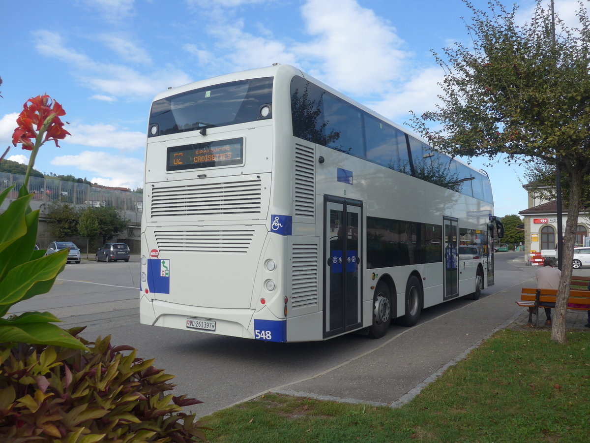 (221'132) - TL Lausanne - Nr. 548/VD 261'397 - Alexander Dennis am 23. September 2020 beim Bahnhof Moudon