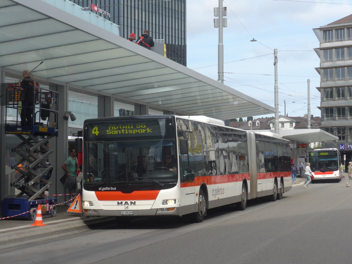 (221'288) - St. Gallerbus, St. Gallen - Nr. 299/SG 198'299 - MAN am 24. September 2020 beim Bahnhof St. Gallen