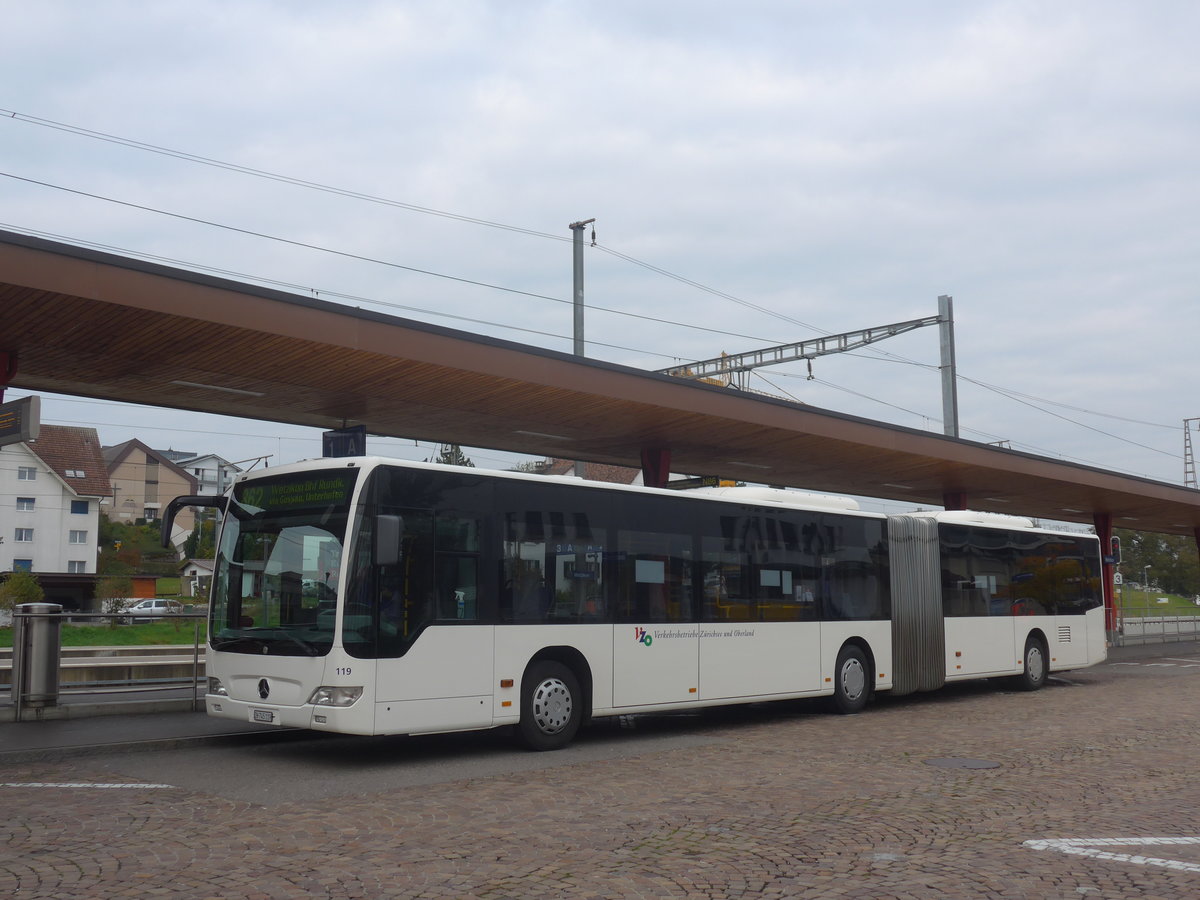 (221'950) - VZO Grningen - Nr. 119/ZH 745'119 - Mercedes am 18. Oktober 2020 beim Bahnhof Wetzikon