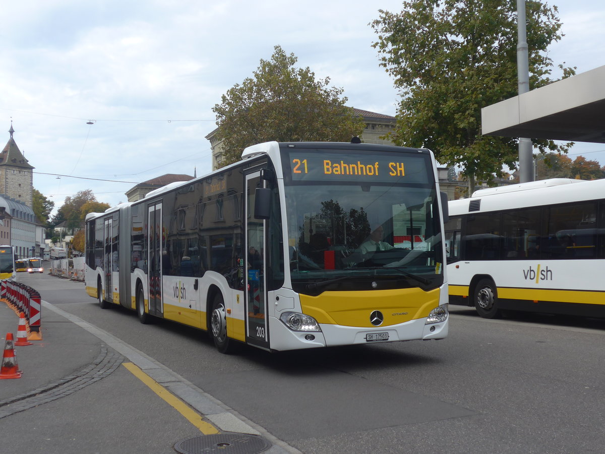 (222'238) - VBSH Schaffhausen - Nr. 203/SH 12'503 - Mercedes (ex SB Schaffhausen Nr. 3) am 21. Oktober 2020 beim Bahnhof Schaffhausen