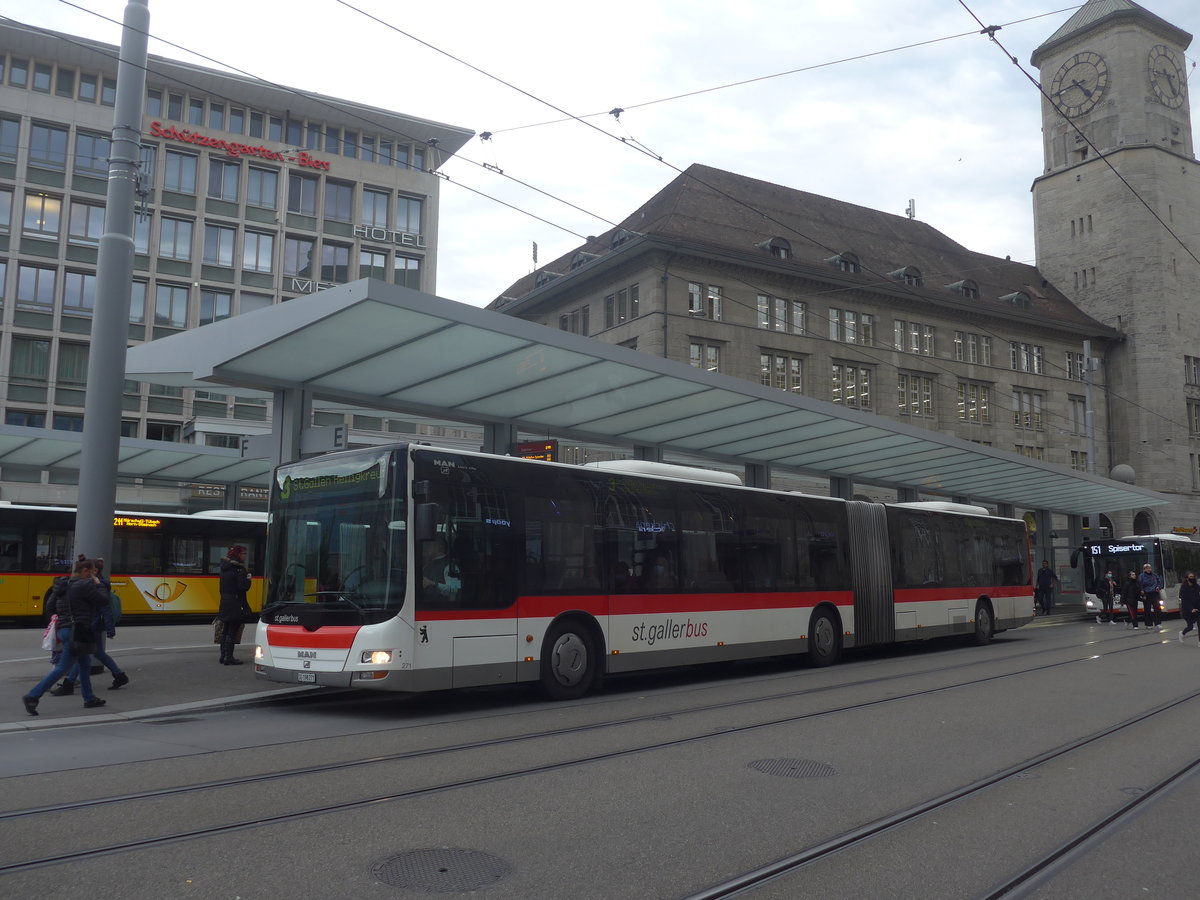 (222'342) - St. Gallerbus, St. Gallen - Nr. 271/SG 198'271 - MAN am 21. Oktober 2020 beim Bahnhof St. Gallen