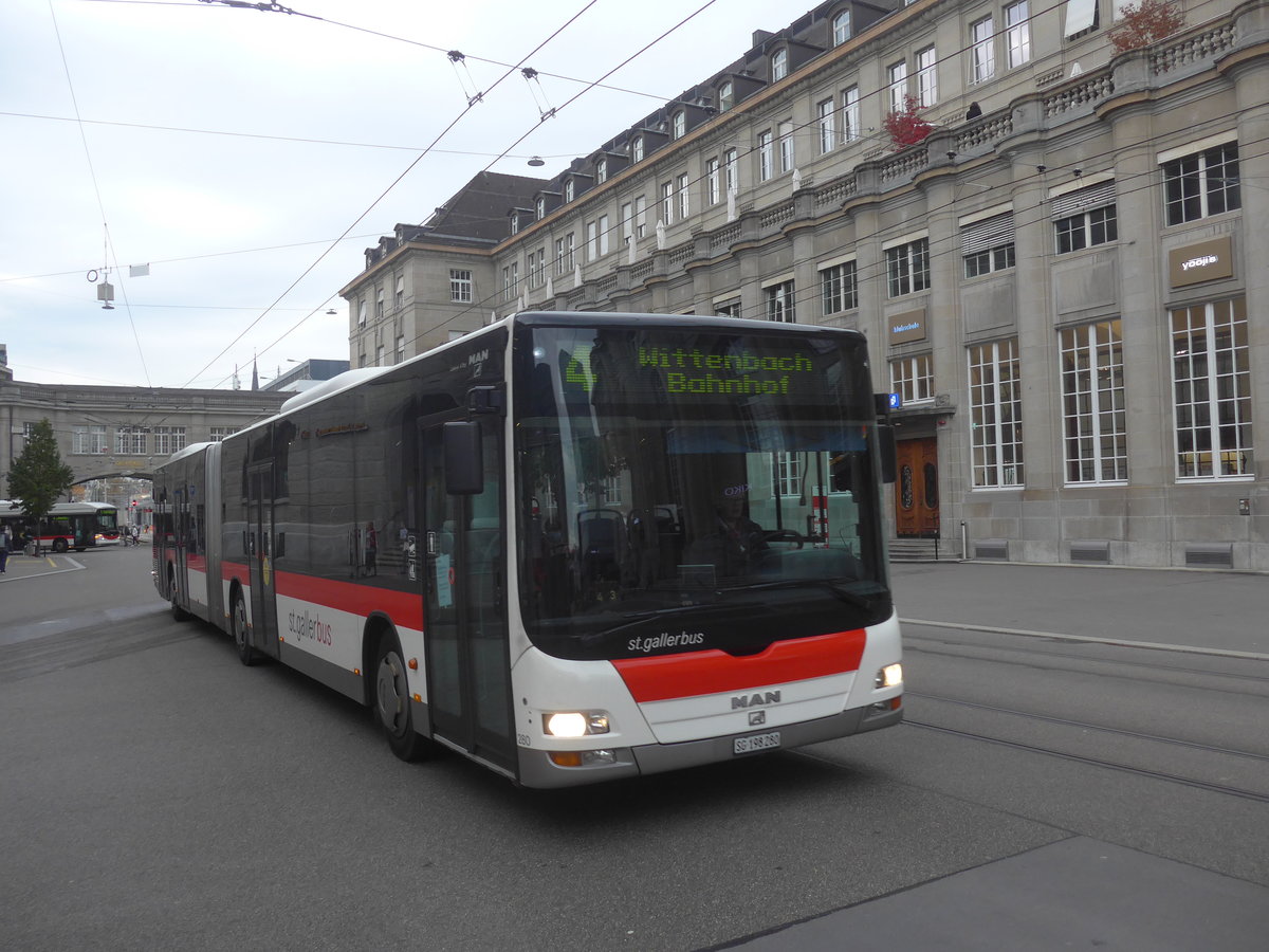 (222'349) - St. Gallerbus, St. Gallen - Nr. 280/SG 198'280 - MAN am 21. Oktober 2020 beim Bahnhof St. Gallen