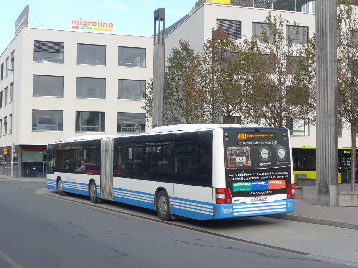 (222'367) - RTB Altsttten - Nr. 10/SG 348'634 - MAN am 22. Oktober 2020 beim Bahnhof Sargans