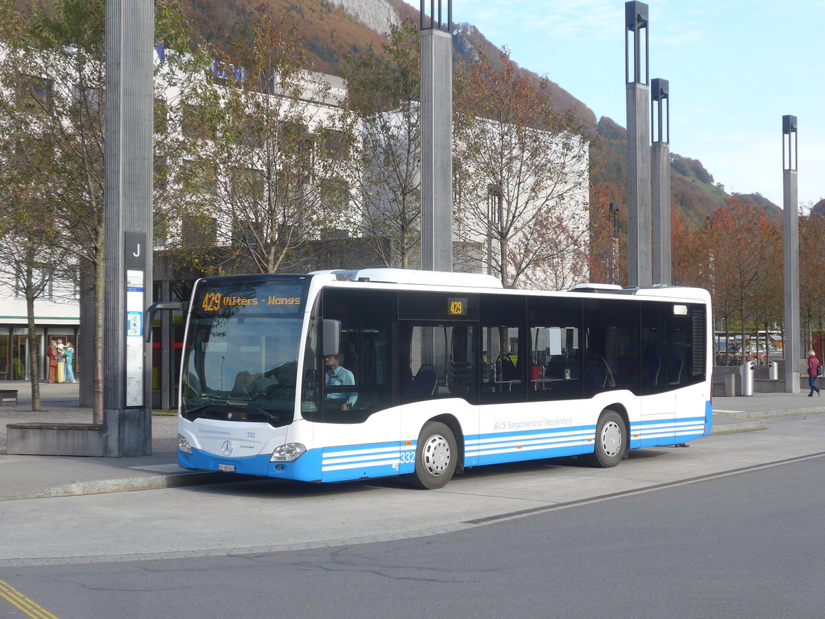 (222'371) - BSW Sargans - Nr. 332/SG 169'343 - Mercedes am 22. Oktober 2020 beim Bahnhof Sargans