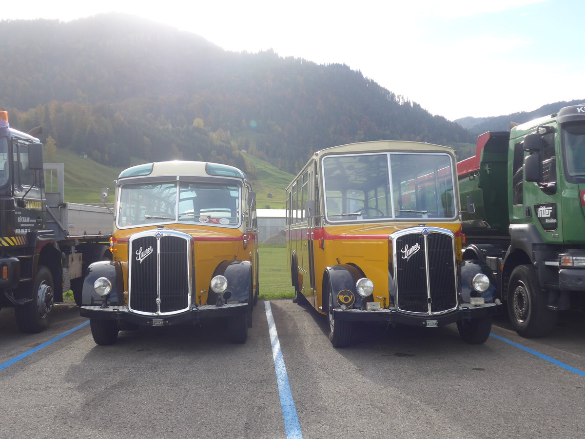 (222'442) - Altherr, Nesslau - Saurer/Tscher (ex Buchli, Versam) + Saurer/R&J am 22. Oktober 2020 in Nesslau, Garage