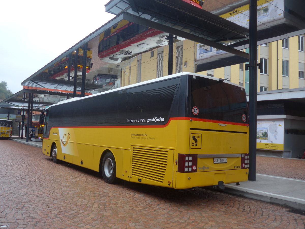 (222'518) - TpM, Mesocco - Nr. 1/GR 108'001 - Van Hool (ex Pacciarelli, Grono) am 23. Oktober 2020 beim Bahnhof Bellinzona