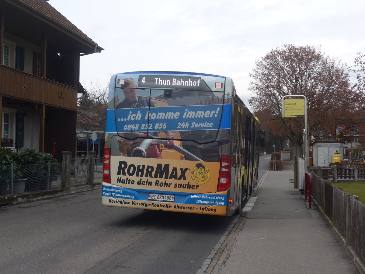 (222'952) - STI Thun - Nr. 406/BE 820'406 - Mercedes am 4. Dezember 2020 in Thun-Lerchenfeld, Endstation