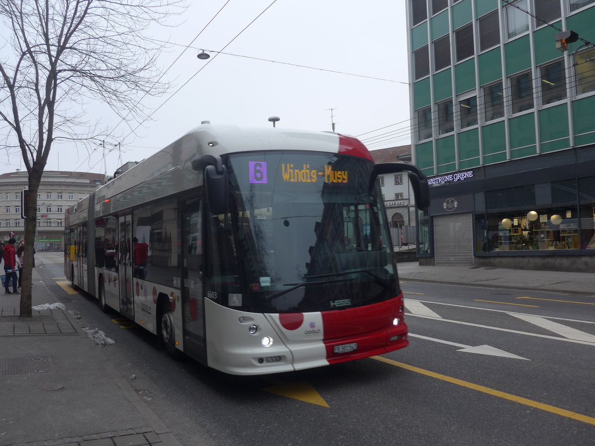 (223'507) - TPF Fribourg - Nr. 6603/FR 301'543 - Hess/Hess Gelenktrolleybus am 12. Februar 2021 beim Bahnhof Fribourg