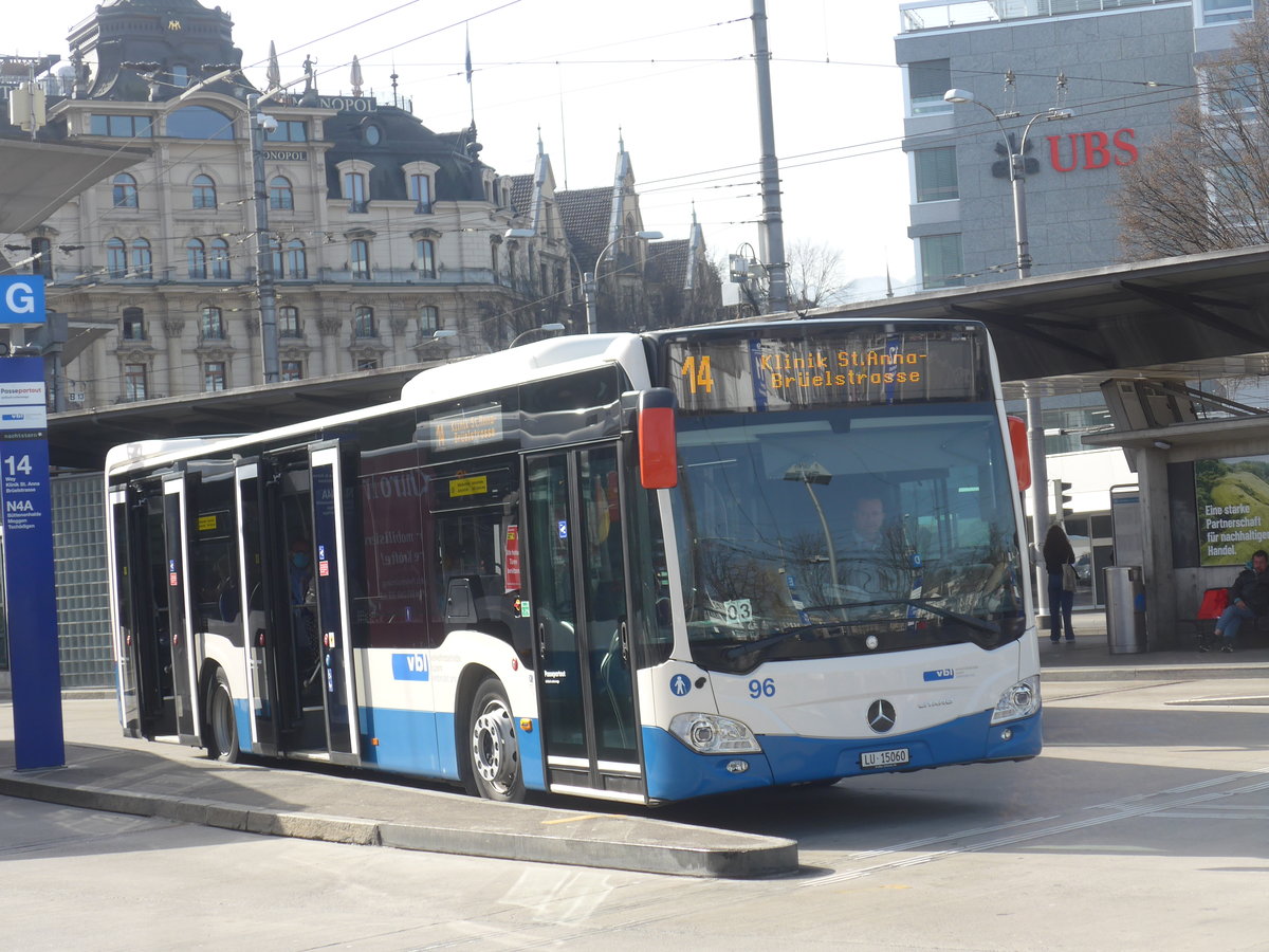 (223'784) - VBL Luzern - Nr. 96/LU 15'060 - Mercedes am 26. Februar 2021 beim Bahnhof Luzern