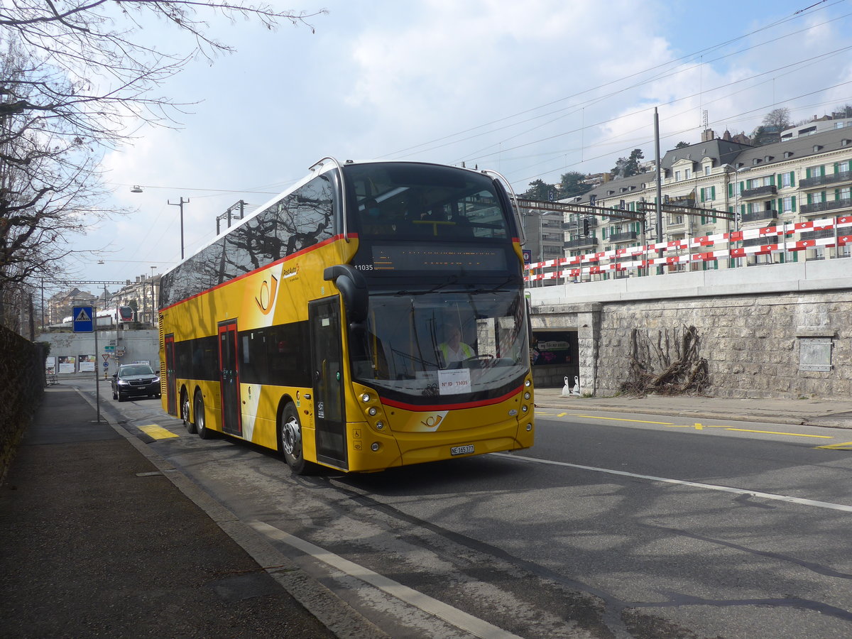 (224'032) - PostAuto Ostschweiz - NE 165'377 - Alexander Dennis (ex SG 445'308) am 7. Mrz 2021 beim Bahnhof Neuchtel (Einsatz CarPostal)