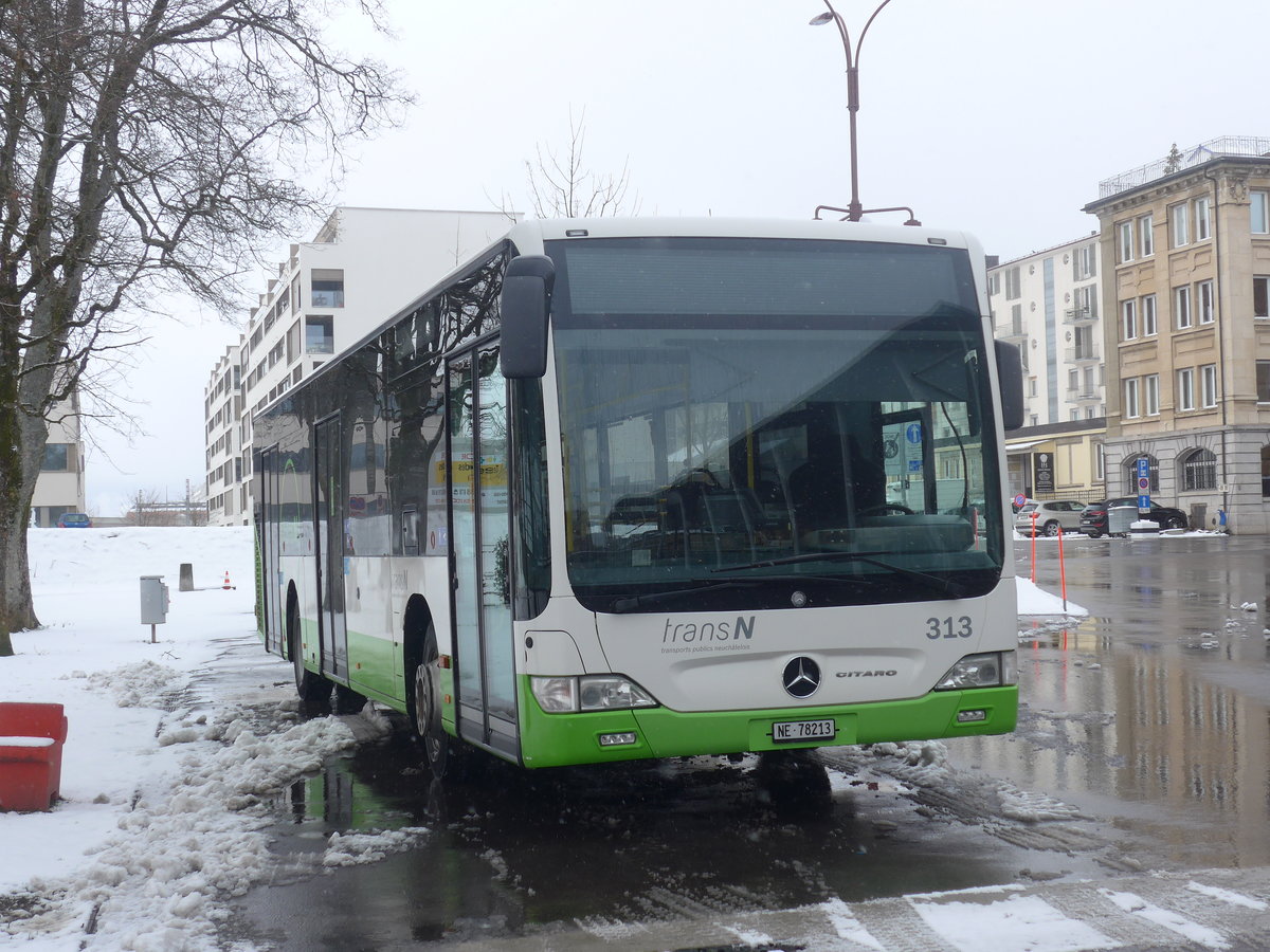 (224'156) - transN, La Chaux-de-Fonds - Nr. 313/NE 78'213 - Mercedes (ex TRN La Chaux-de-Fonds Nr. 313) am 14. Mrz 2021 beim Bahnhof La Chaux-de-Fonds