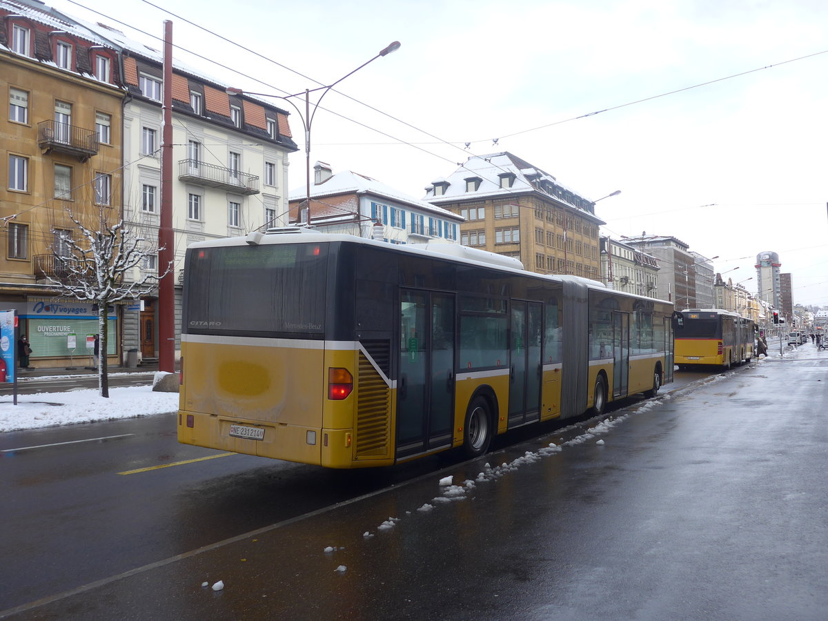 (224'158) - Interbus, Yverdon - Nr. 1214/NE 231'214 - Mercedes (ex BVB Basel Nr. 793; ex ASN Stadel Nr. 183) am 14. Mrz 2021 beim Bahnhof La Chaux-de-Fonds (Einsatz CarPostal)