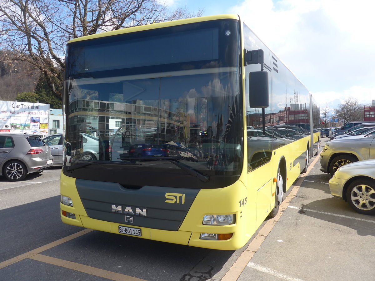 (224'230) - STI Thun - Nr. 145/BE 801'145 - MAN am 19. Mrz 2021 in Thun, CarTerminal