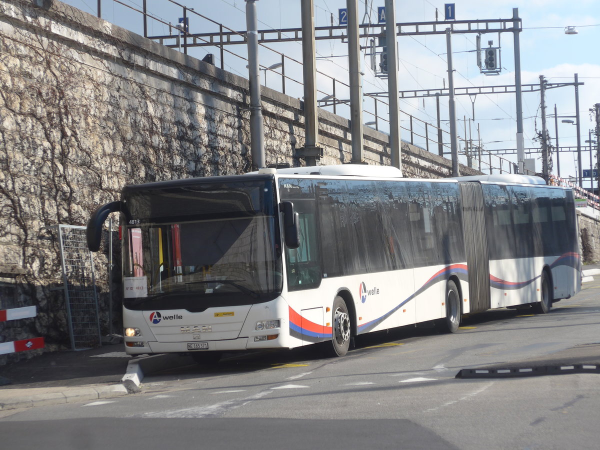 (224'232) - PostAuto Nordschweiz - NE 165'371 - MAN (ex AG 271'181) am 20. Mrz 2021 beim Bahnhof Neuchtel (Einsatz CarPostal)