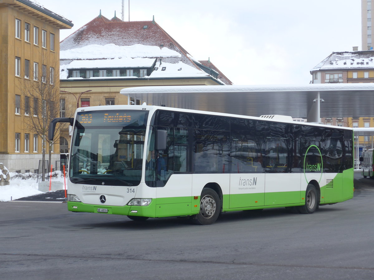 (224'268) - transN, La Chaux-de-Fonds - Nr. 314/NE 48'214 - Mercedes (ex TRN La Chaux-de-Fonds Nr. 314) am 20. Mrz 2021 beim Bahnhof La Chaux-de-Fonds