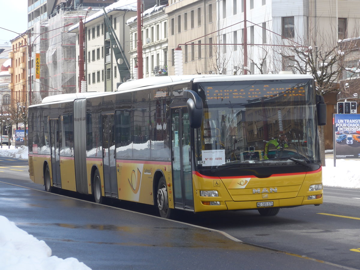 (224'289) - Buchard, Leytron - NE 165'375 - MAN (ex VS 241'996; ex Nr. 159) am 20. Mrz 2021 beim Bahnhof La Chaux-de-Fonds (Einsatz CarPostal)