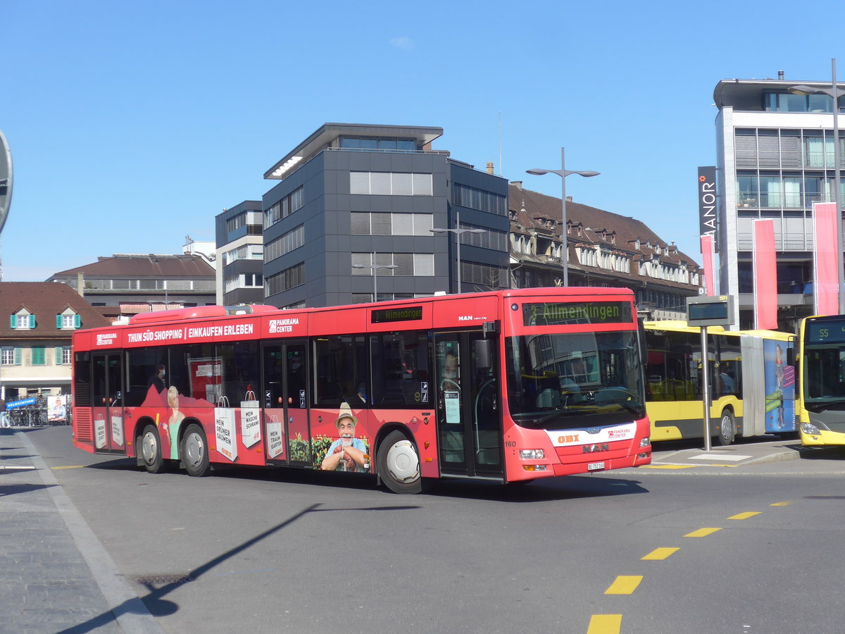 (224'336) - STI Thun - Nr. 160/BE 752'160 - MAN am 21. Mrz 2021 beim Bahnhof Thun