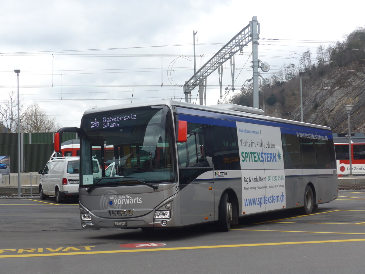 (224'421) - AAGR Rothenburg - Nr. 51/LU 138'469 - Iveco am 27. Mrz 2021 beim Bahnhof Stansstad