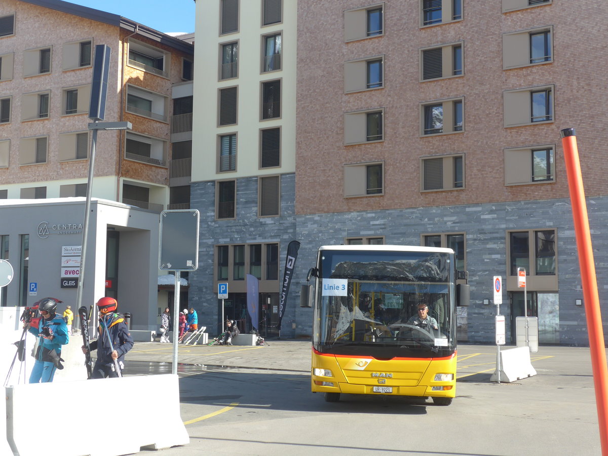 (224'538) - Mattli, Wassen - UR 9221 - MAN/Gppel (ex Lengacher, Wichtrach Nr. 6) am 28. Mrz 2021 in Andermatt, Bahnhofplatz