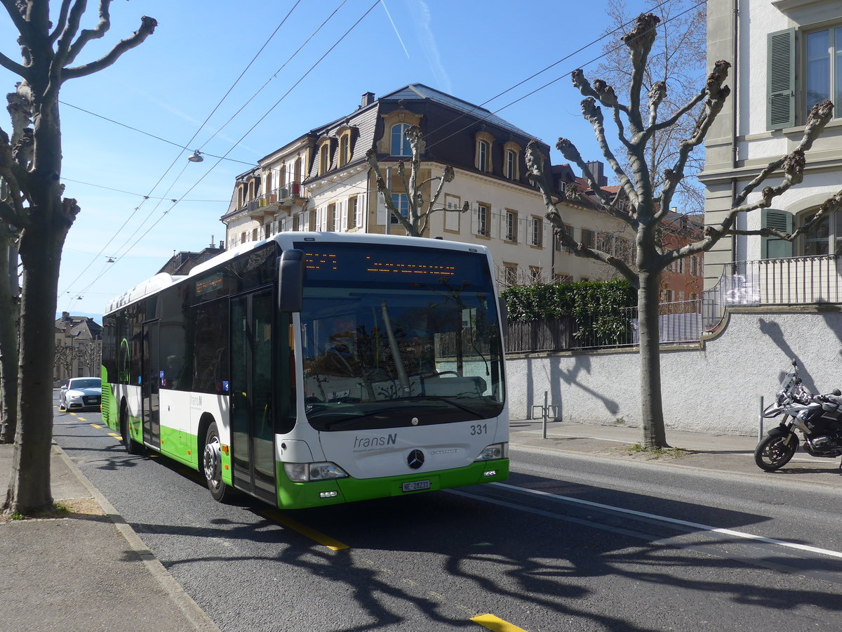 (224'570) - transN, La Chaux-de-Fonds - Nr. 331/NE 28'231 - Mercedes (ex TRN La Chaux-de-Fonds Nr. 331) am 29. Mrz 2021 in Neuchtel, Avenue de la Gare