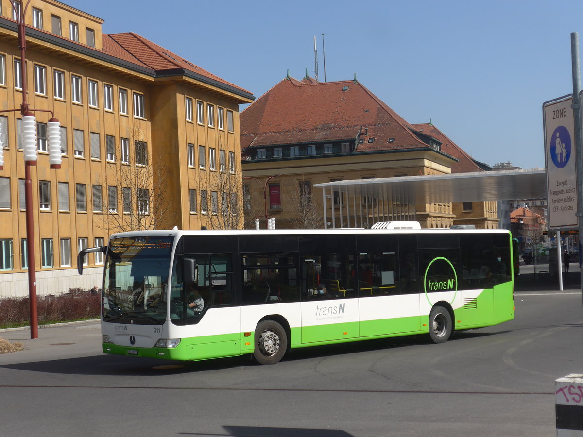 (224'698) - transN, La Chaux-de-Fonds - Nr. 311/NE 19'211 - Mercedes (ex TRN La Chaux-de-Fonds Nr. 311) am 2. April 2021 beim Bahnhof La Chaux-de-Fonds