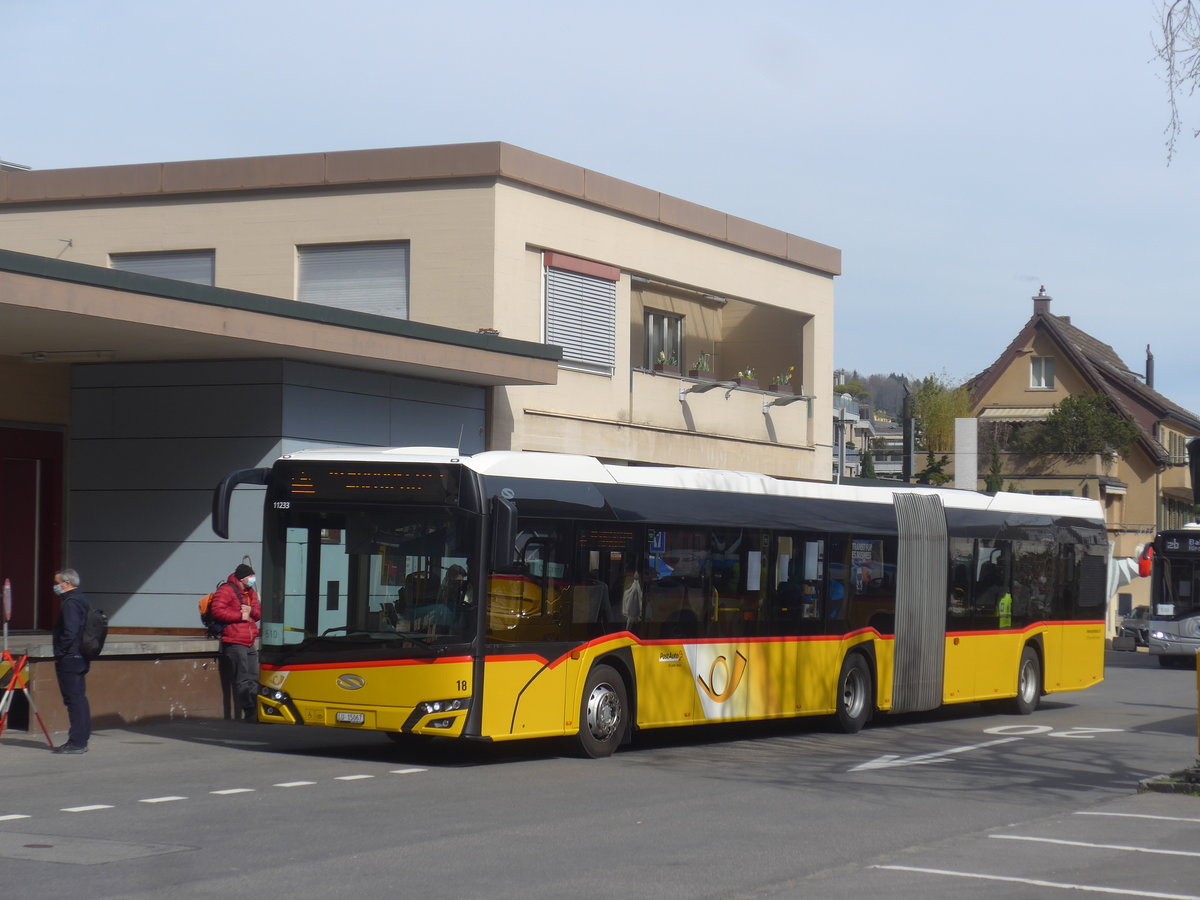 (224'801) - SB Trans, Sursee - Nr. 18/LU 15'067 - Solaris (ex Nr. 43) am 5. April 2021 beim Bahnhof Hergiswil