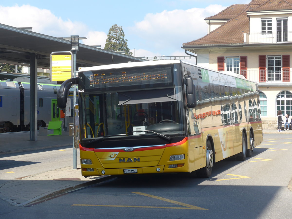 (224'983) - PostAuto Bern - BE 718'991 - MAN am 14. April 2021 beim Bahnhof Spiez