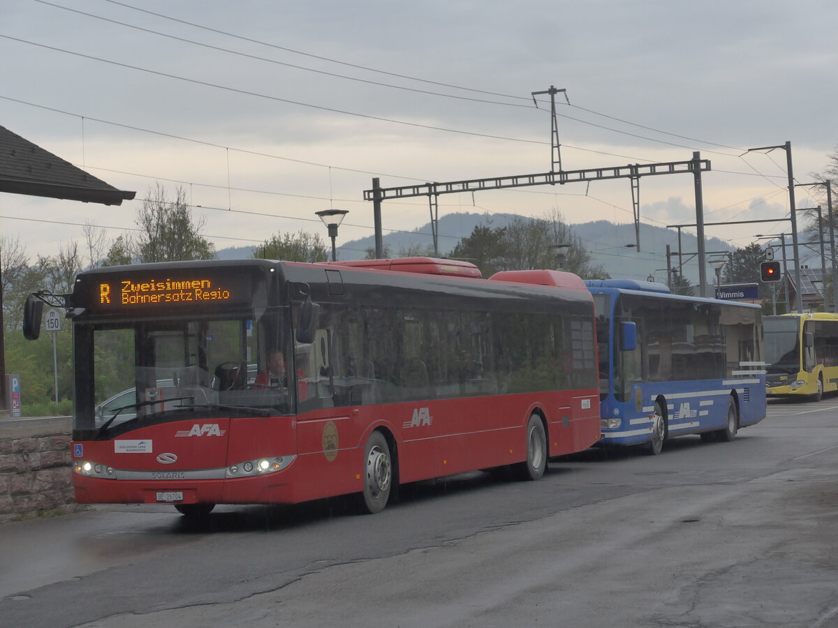 (225'232) - AFA Adelboden - Nr. 91/BE 26'704 - Solaris am 26. April 2021 beim Bahnhof Wimmis