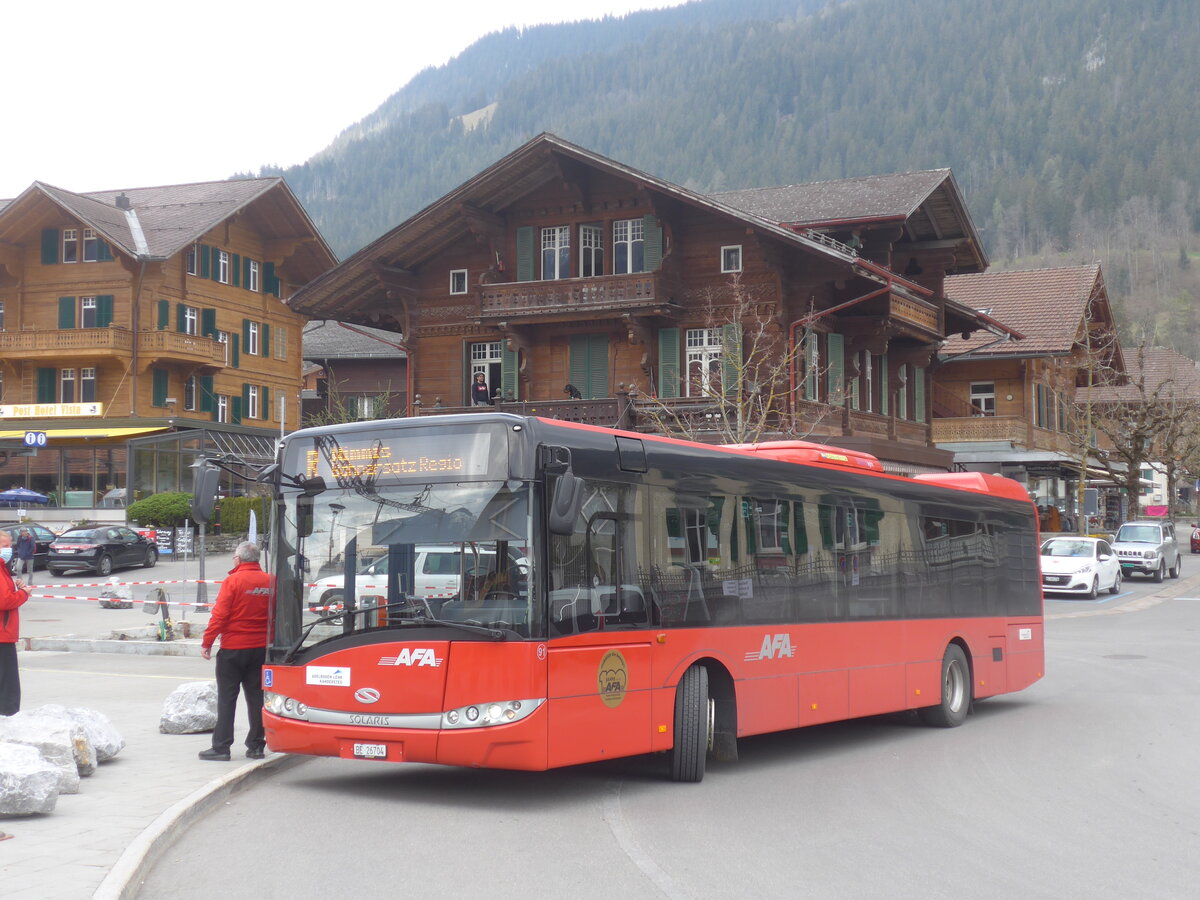 (225'265) - AFA Adelboden - Nr. 91/BE 26'704 - Solaris am 27. April 2021 beim Bahnhof Zweisimmen