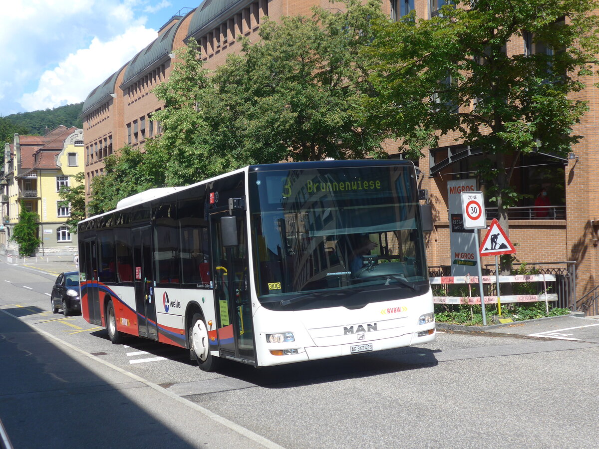 (226'612) - RVBW Wettingen - Nr. 81/AG 362'423 - MAN am 19. Juli 2021 beim Bahnhof Baden