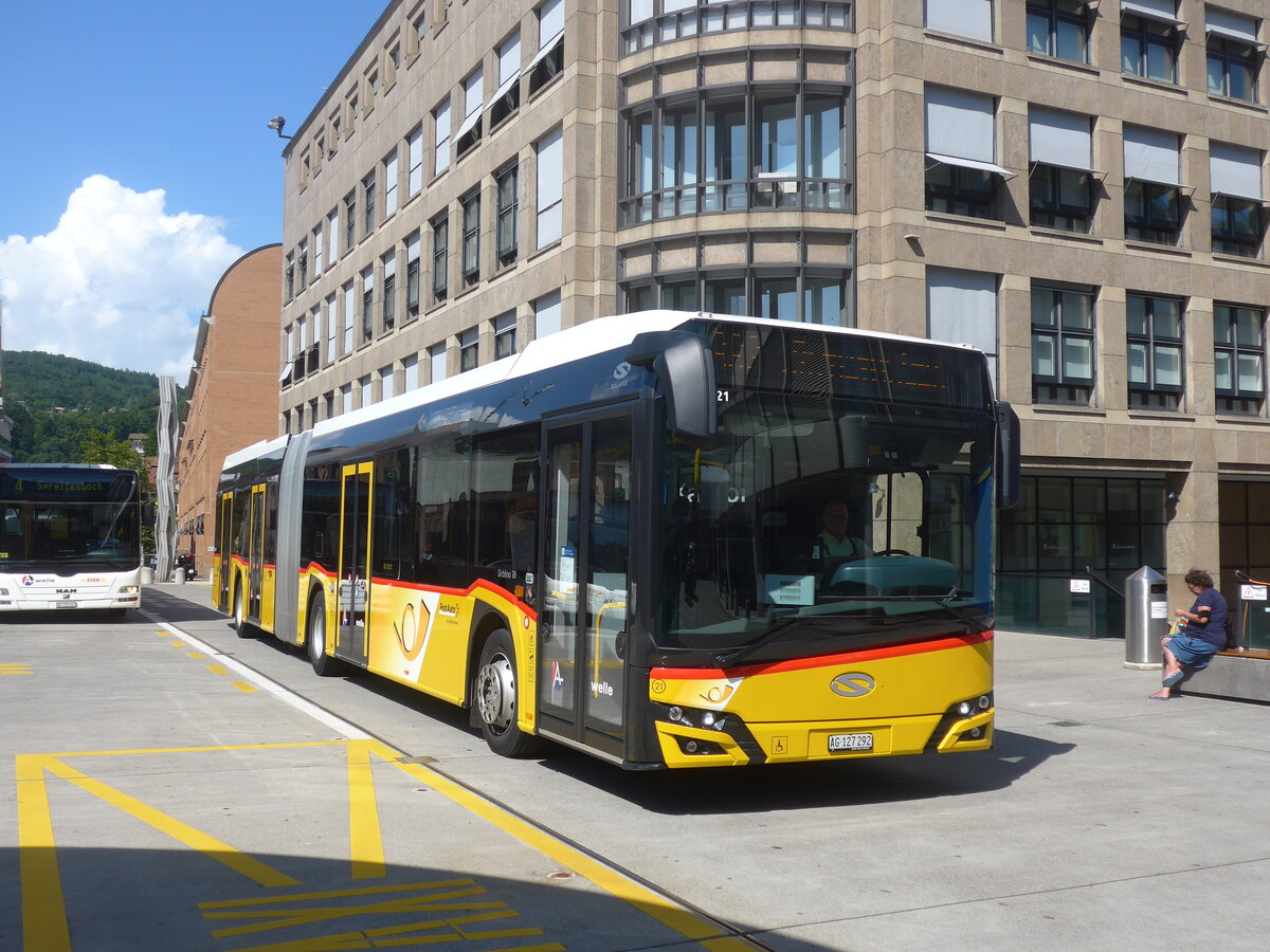 (226'626) - Twerenbold, Baden - Nr. 21/AG 127'292 - Solaris am 19. Juli 2021 beim Bahnhof Baden