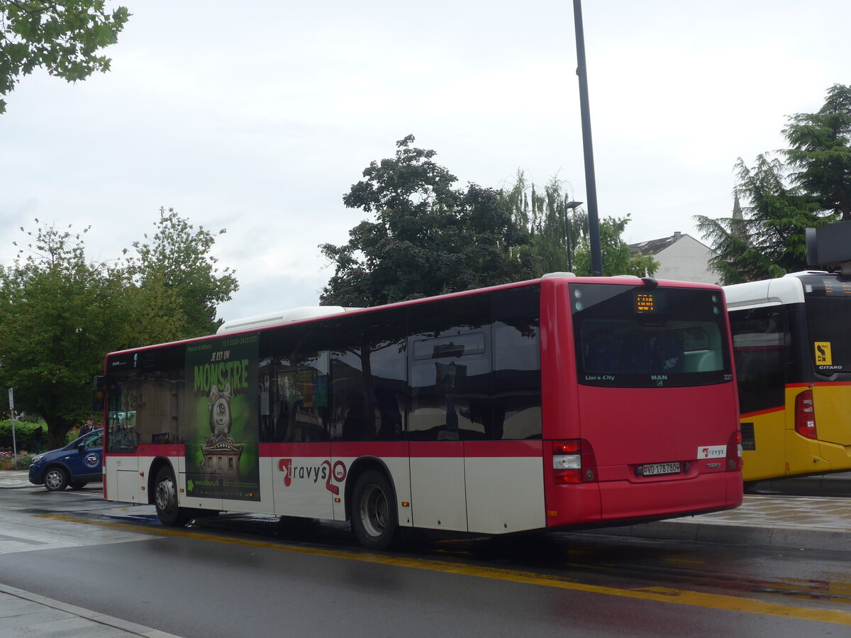 (226'872) - TRAVYS Yverdon - Nr. 227/VD 178'780 - MAN am 1. August 2021 beim Bahnhof Yverdon