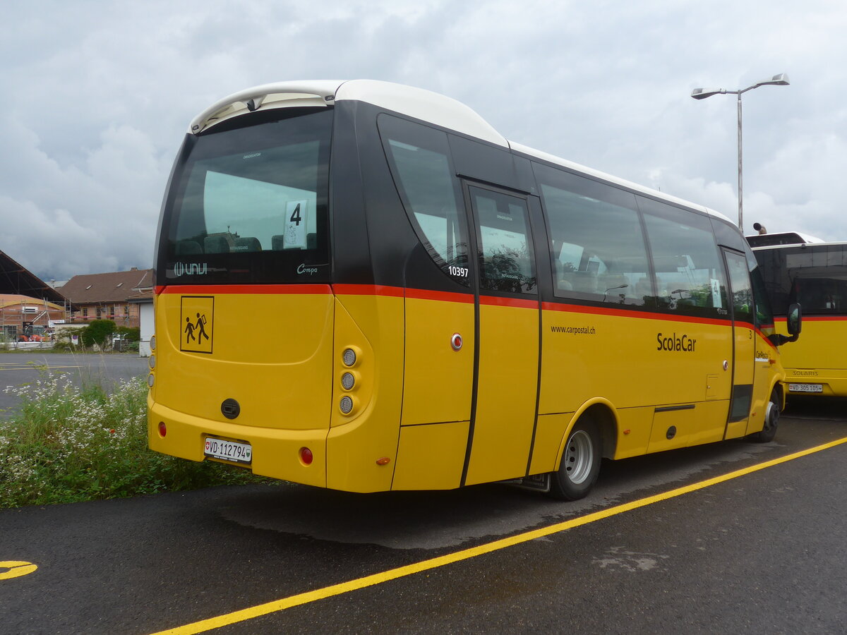 (226'885) - CarPostal Ouest - VD 112'794 - Iveco/UNVI am 1. August 2021 in Yverdon, Garage