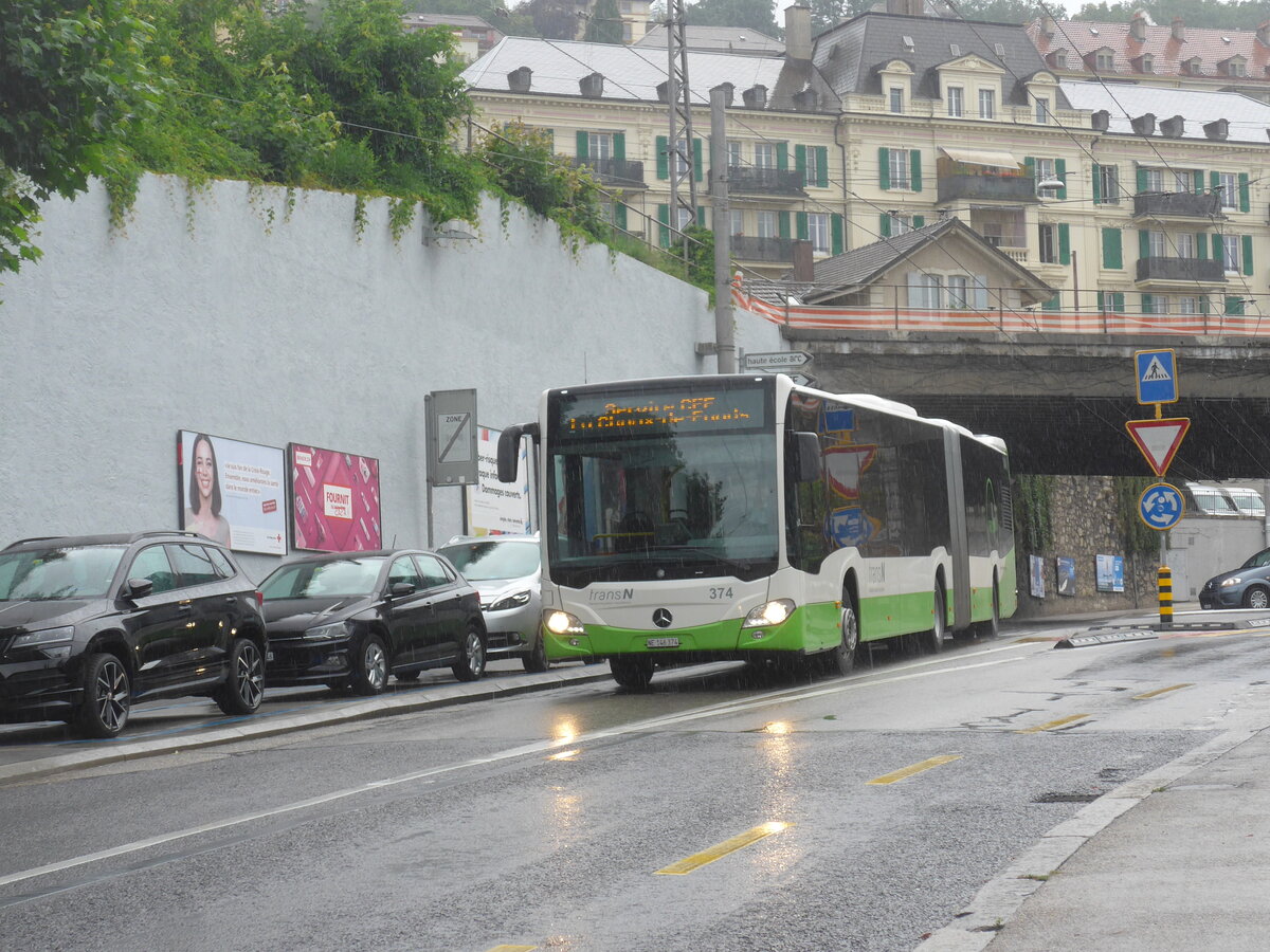 (226'928) - transN, La Chaux-de-Fonds - Nr. 374/NE 146'374 - Mercedes am 1. August 2021 in Neuchtel, Avenue de la Gare