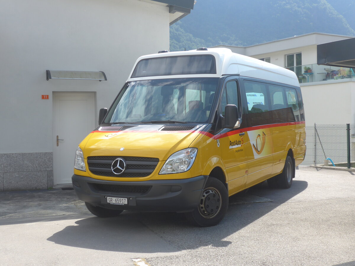 (227'955) - PostAuto Graubnden - GR 65'917 - Mercedes (ex PostAuto Ostschweiz; ex Postautobetriebe Unteres Toggenburg, Ltisburg) am 11. September 2021 in Grono, Garage TpM