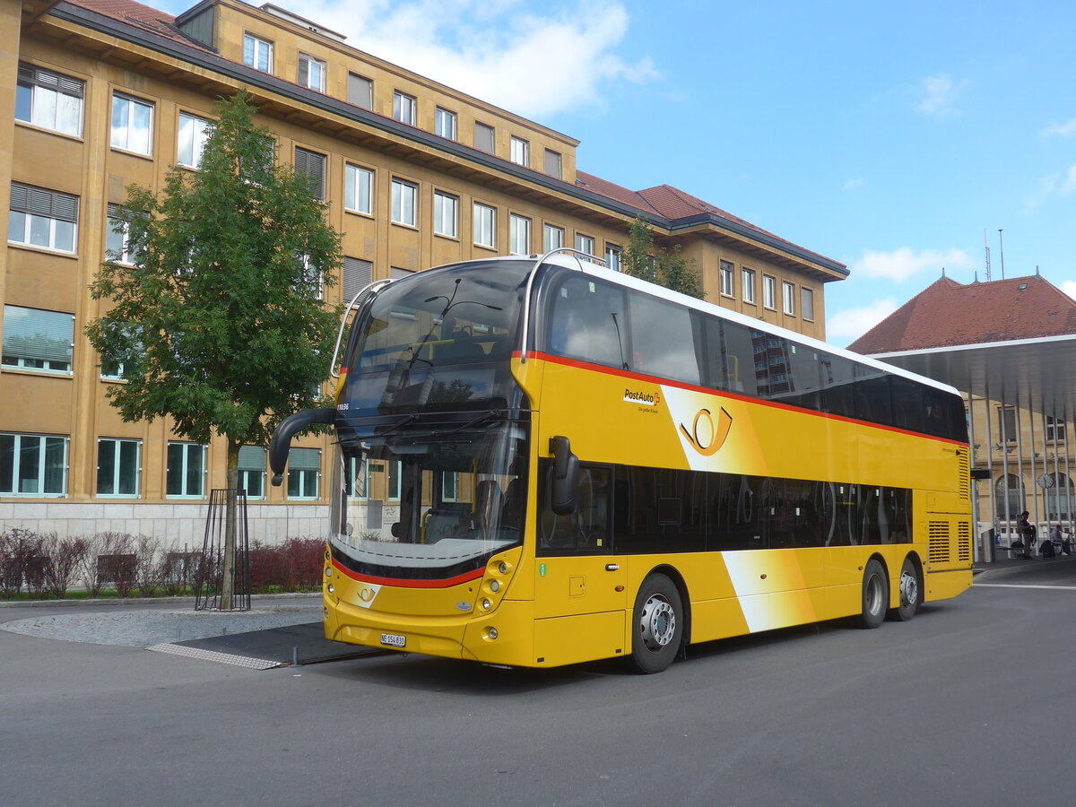 (228'086) - PostAuto Ostschweiz - NE 154'830 - Alexander Dennis (ex SG 445'309) am 18. September 2021 beim Bahnhof La Chaux-de-Fonds (Einsatz CarPostal)